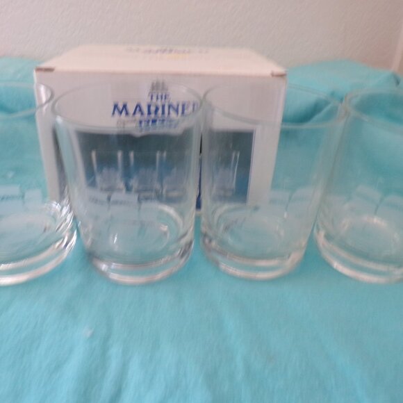 Mariner Fleet Etched Sailing Ship Old Fashioned Glass Tumblers Set of 4 - Picture 2 of 6